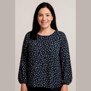 Kayleigh black and tan long sleeve blouse with side gathers, size 2XL, NWOT